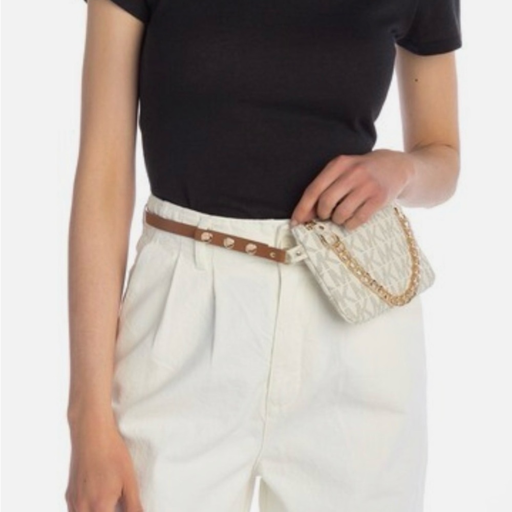 MICHAEL KORS Women's MK Signature White Vanilla BELT BAG Pouch Funny Pack Size M